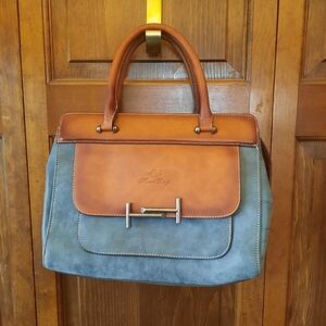 NWT Hema Zhuofan blue gray faux leather crossbody top handle shoulder bag purse